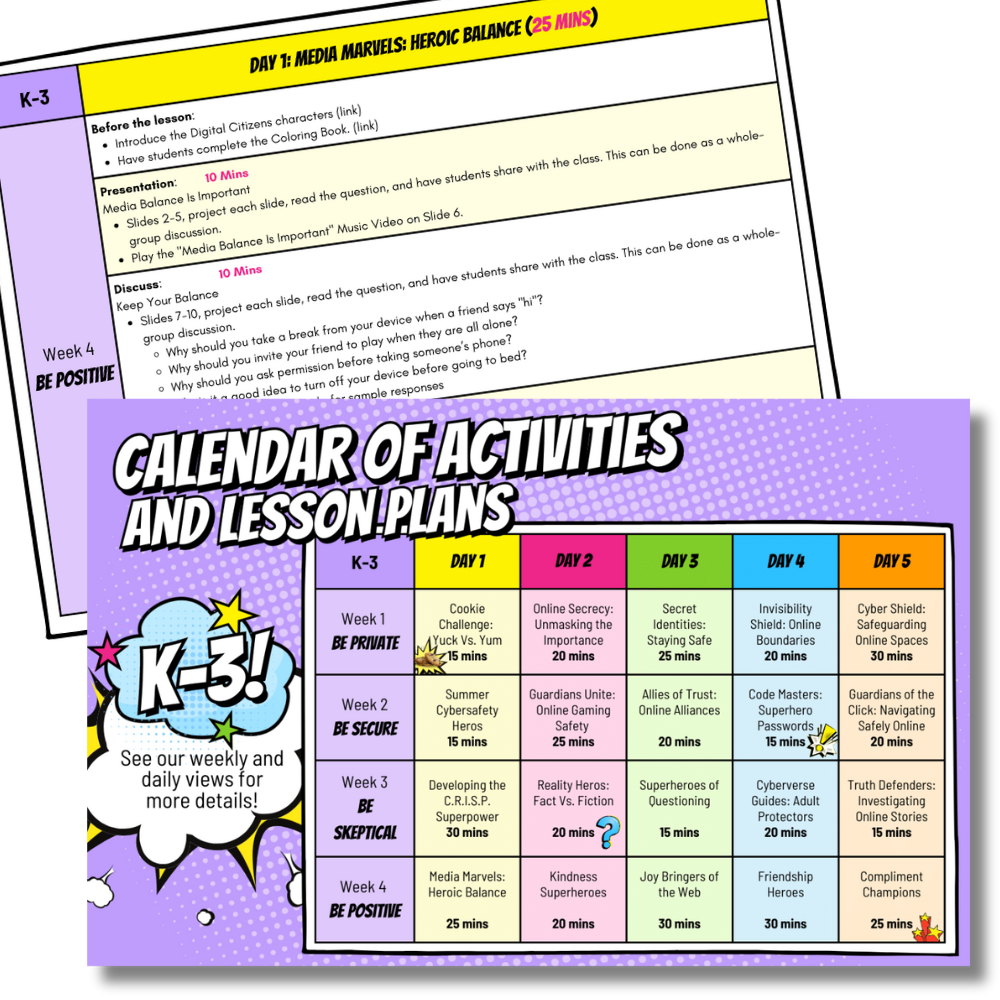 Grades K-3 cybersafety lesson plan images