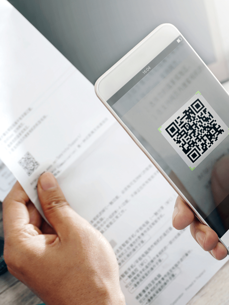 Mobile smartphone scanning QR code
